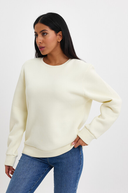 Süperlife Kadın Bisiklet Yaka Rahat Kalıp 3 iplik İçi Polarlı Kalın Sweatshirt SPR24SWK36