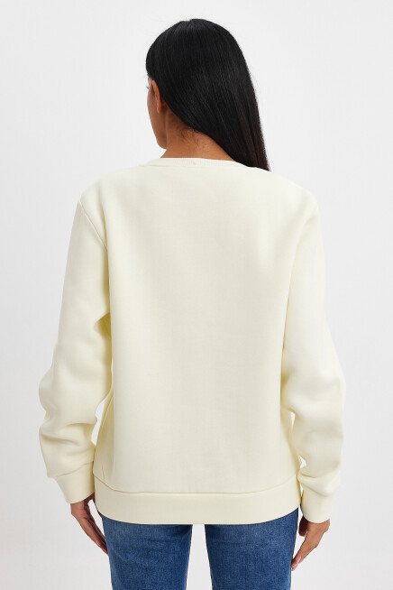 Süperlife Kadın Bisiklet Yaka Rahat Kalıp 3 iplik İçi Polarlı Kalın Sweatshirt SPR24SWK36