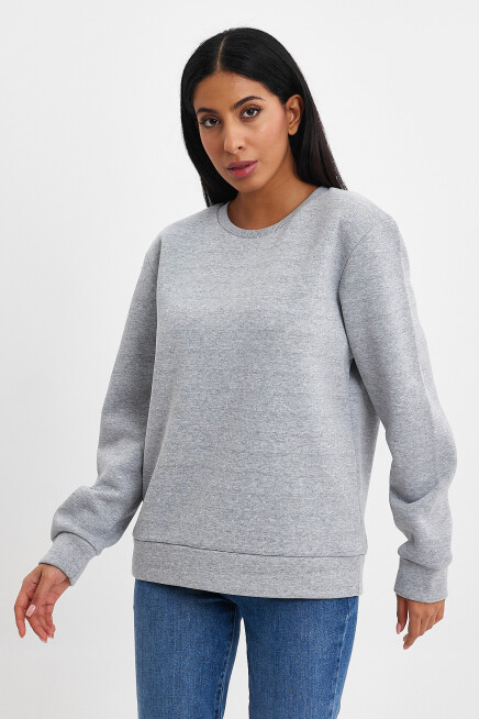 Süperlife Kadın Bisiklet Yaka Rahat Kalıp 3 iplik İçi Polarlı Kalın Sweatshirt SPR24SWK36