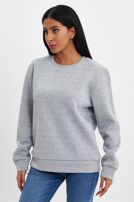 Süperlife Kadın Bisiklet Yaka Rahat Kalıp 3 iplik İçi Polarlı Kalın Sweatshirt SPR24SWK36