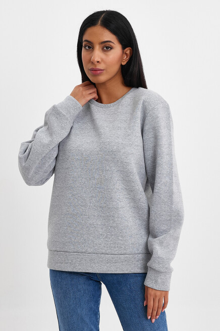 Süperlife Kadın Bisiklet Yaka Rahat Kalıp 3 iplik İçi Polarlı Kalın Sweatshirt SPR24SWK36