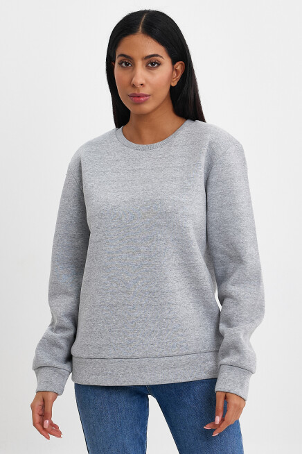 Süperlife Kadın Bisiklet Yaka Rahat Kalıp 3 iplik İçi Polarlı Kalın Sweatshirt SPR24SWK36
