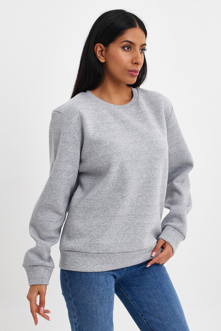 Süperlife Kadın Bisiklet Yaka Rahat Kalıp 3 iplik İçi Polarlı Kalın Sweatshirt SPR24SWK36
