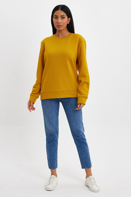 Süperlife Kadın Bisiklet Yaka Rahat Kalıp 3 iplik İçi Polarlı Kalın Sweatshirt SPR24SWK36