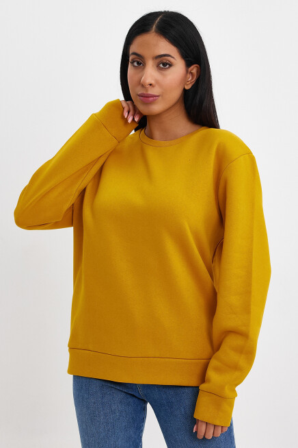 Süperlife Kadın Bisiklet Yaka Rahat Kalıp 3 iplik İçi Polarlı Kalın Sweatshirt SPR24SWK36