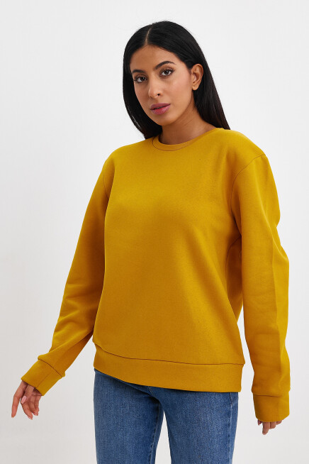 Süperlife Kadın Bisiklet Yaka Rahat Kalıp 3 iplik İçi Polarlı Kalın Sweatshirt SPR24SWK36