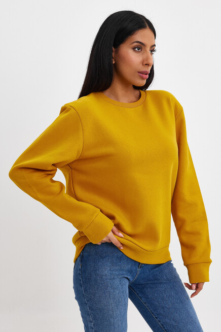 Süperlife Kadın Bisiklet Yaka Rahat Kalıp 3 iplik İçi Polarlı Kalın Sweatshirt SPR24SWK36