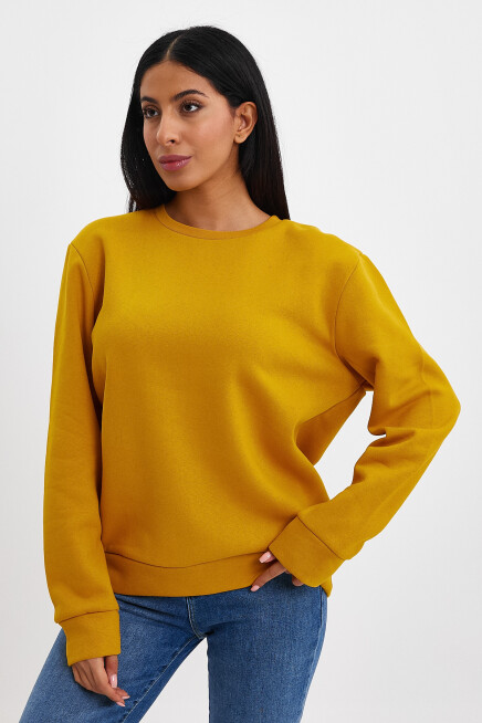 Süperlife Kadın Bisiklet Yaka Rahat Kalıp 3 iplik İçi Polarlı Kalın Sweatshirt SPR24SWK36
