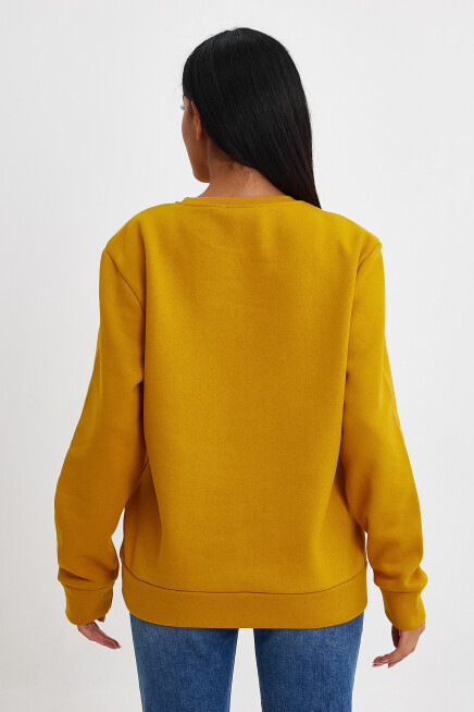 Süperlife Kadın Bisiklet Yaka Rahat Kalıp 3 iplik İçi Polarlı Kalın Sweatshirt SPR24SWK36