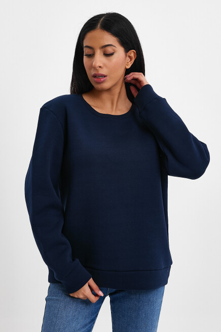 Süperlife Kadın Bisiklet Yaka Rahat Kalıp 3 iplik İçi Polarlı Kalın Sweatshirt SPR24SWK36