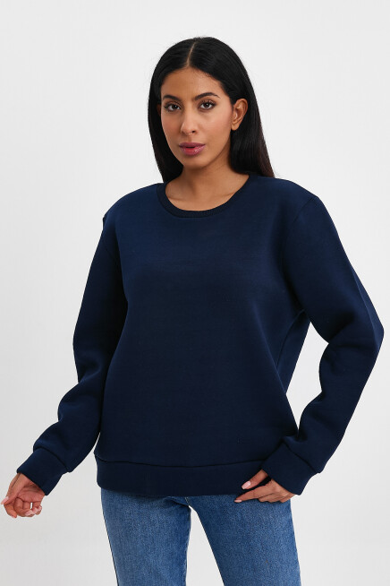 Süperlife Kadın Bisiklet Yaka Rahat Kalıp 3 iplik İçi Polarlı Kalın Sweatshirt SPR24SWK36