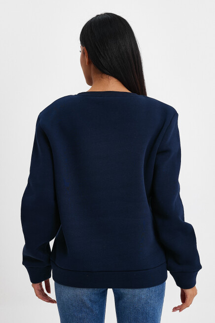 Süperlife Kadın Bisiklet Yaka Rahat Kalıp 3 iplik İçi Polarlı Kalın Sweatshirt SPR24SWK36