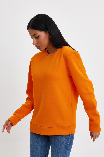 Süperlife Kadın Bisiklet Yaka Rahat Kalıp 3 iplik İçi Polarlı Kalın Sweatshirt SPR24SWK36