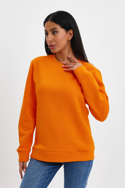 Süperlife Kadın Bisiklet Yaka Rahat Kalıp 3 iplik İçi Polarlı Kalın Sweatshirt SPR24SWK36