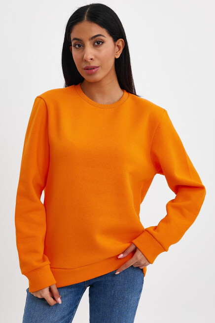 Süperlife Kadın Bisiklet Yaka Rahat Kalıp 3 iplik İçi Polarlı Kalın Sweatshirt SPR24SWK36
