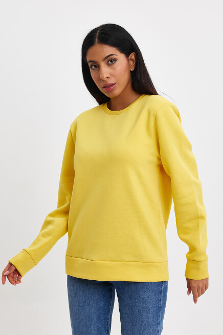 Süperlife Kadın Bisiklet Yaka Rahat Kalıp 3 iplik İçi Polarlı Kalın Sweatshirt SPR24SWK36