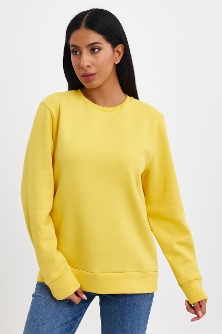Süperlife Kadın Bisiklet Yaka Rahat Kalıp 3 iplik İçi Polarlı Kalın Sweatshirt SPR24SWK36