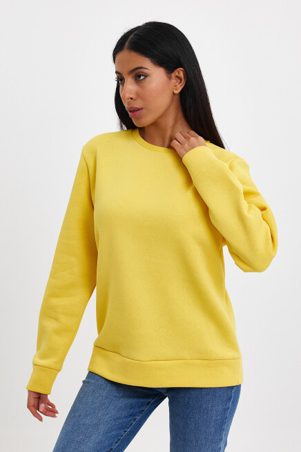 Süperlife Kadın Bisiklet Yaka Rahat Kalıp 3 iplik İçi Polarlı Kalın Sweatshirt SPR24SWK36
