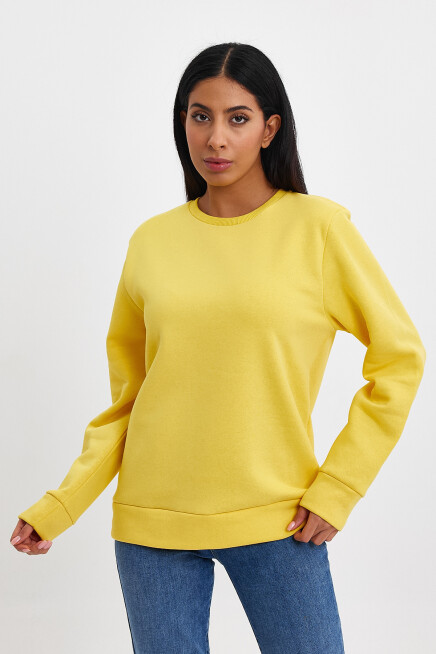 Süperlife Kadın Bisiklet Yaka Rahat Kalıp 3 iplik İçi Polarlı Kalın Sweatshirt SPR24SWK36