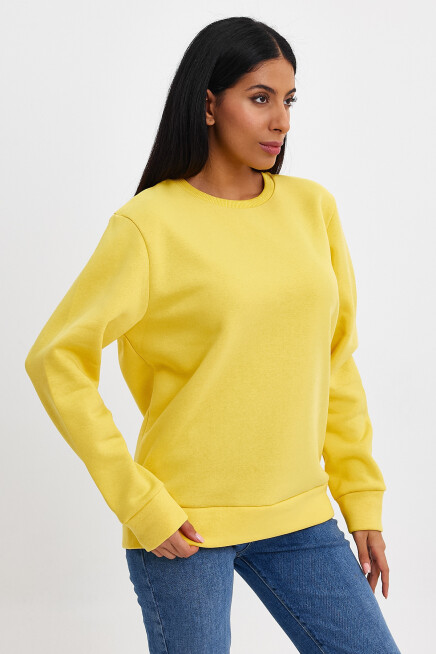 Süperlife Kadın Bisiklet Yaka Rahat Kalıp 3 iplik İçi Polarlı Kalın Sweatshirt SPR24SWK36