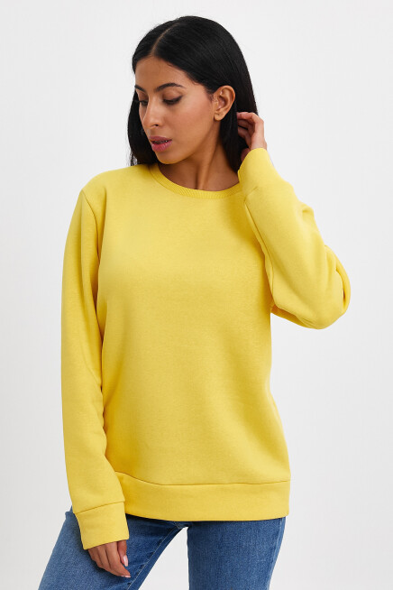 Süperlife Kadın Bisiklet Yaka Rahat Kalıp 3 iplik İçi Polarlı Kalın Sweatshirt SPR24SWK36