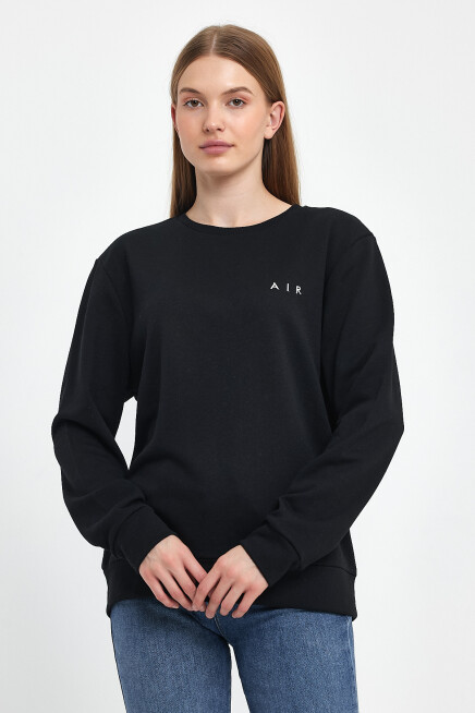Süperlife Kadın Bisiklet Yaka Rahat Kalıp 3 iplik Kalın Air Nakışlı Sweatshirt SPR24SWK33