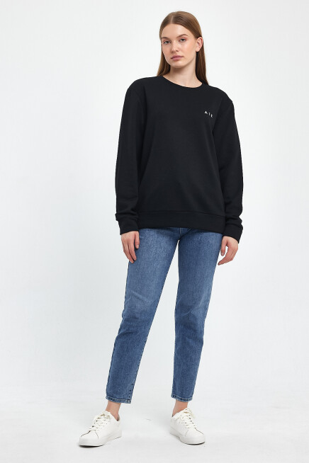 Süperlife Kadın Bisiklet Yaka Rahat Kalıp 3 iplik Kalın Air Nakışlı Sweatshirt SPR24SWK33