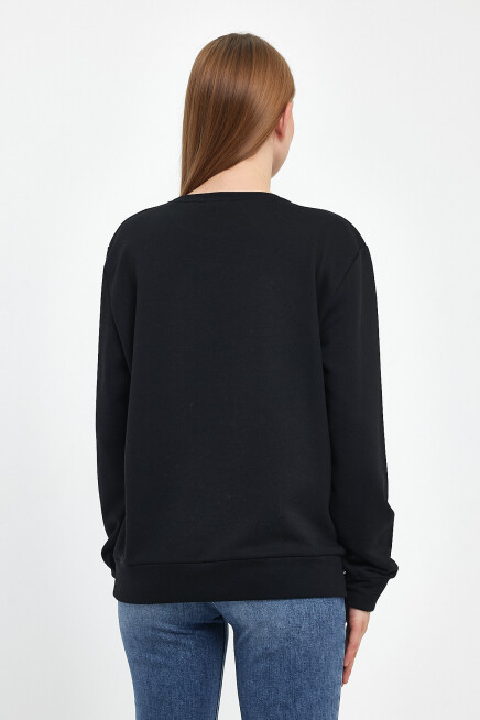 Süperlife Kadın Bisiklet Yaka Rahat Kalıp 3 iplik Kalın Air Nakışlı Sweatshirt SPR24SWK33