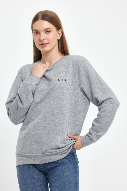 Süperlife Kadın Bisiklet Yaka Rahat Kalıp 3 iplik Kalın Air Nakışlı Sweatshirt SPR24SWK33
