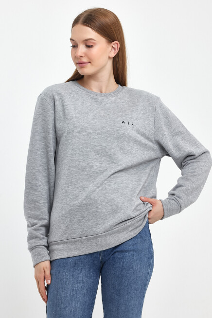 Süperlife Kadın Bisiklet Yaka Rahat Kalıp 3 iplik Kalın Air Nakışlı Sweatshirt SPR24SWK33