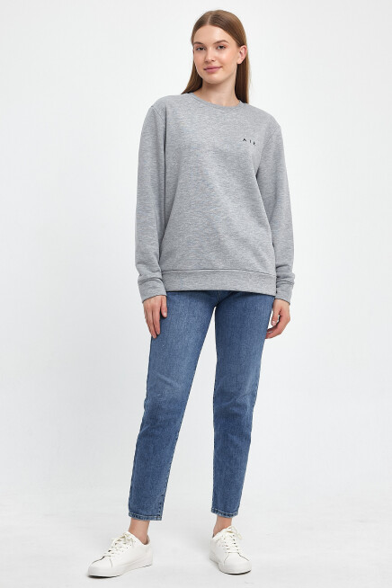 Süperlife Kadın Bisiklet Yaka Rahat Kalıp 3 iplik Kalın Air Nakışlı Sweatshirt SPR24SWK33
