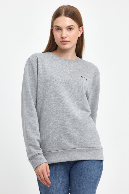Süperlife Kadın Bisiklet Yaka Rahat Kalıp 3 iplik Kalın Air Nakışlı Sweatshirt SPR24SWK33
