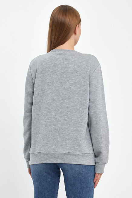 Süperlife Kadın Bisiklet Yaka Rahat Kalıp 3 iplik Kalın Air Nakışlı Sweatshirt SPR24SWK33