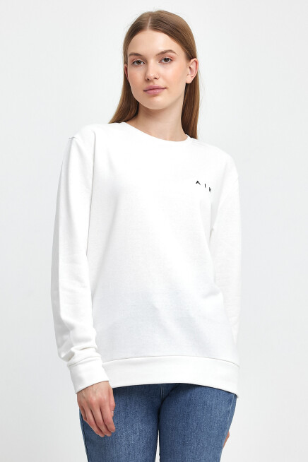 Süperlife Kadın Bisiklet Yaka Rahat Kalıp 3 iplik Kalın Air Nakışlı Sweatshirt SPR24SWK33