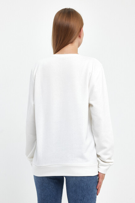 Süperlife Kadın Bisiklet Yaka Rahat Kalıp 3 iplik Kalın Air Nakışlı Sweatshirt SPR24SWK33