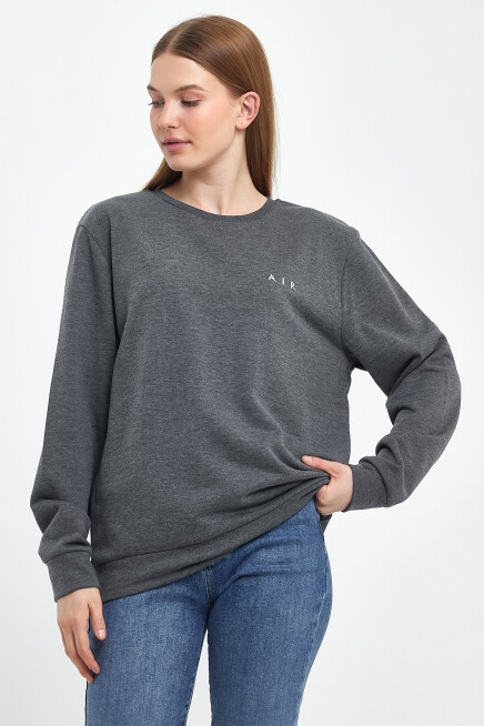 Süperlife Kadın Bisiklet Yaka Rahat Kalıp 3 iplik Kalın Air Nakışlı Sweatshirt SPR24SWK33
