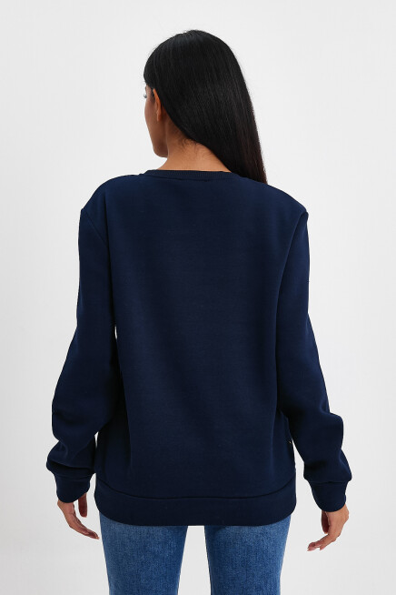 Süperlife Kadın Bisiklet Yaka Rahat Kalıp 3 iplik Kalın Brooklyn Baskılı Sweatshirt SPR24swk29