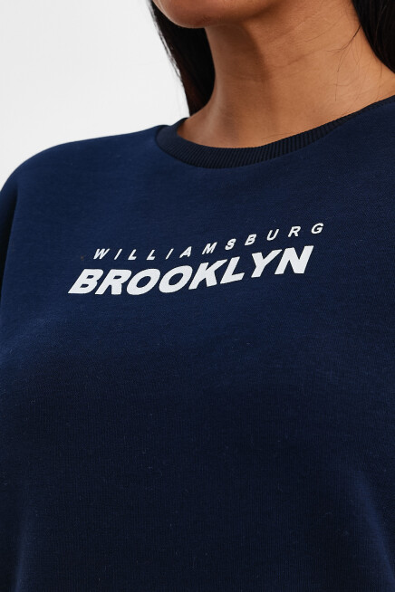 Süperlife Kadın Bisiklet Yaka Rahat Kalıp 3 iplik Kalın Brooklyn Baskılı Sweatshirt SPR24swk29