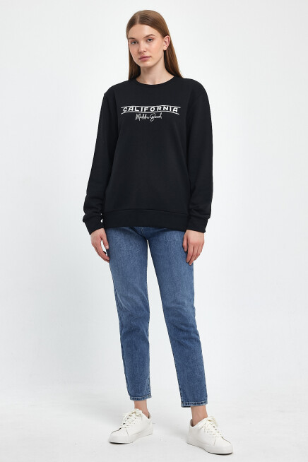 Süperlife Kadın Bisiklet Yaka Rahat Kalıp 3 iplik Kalın Californıa Baskılı  Sweatshirt SPR24SWK32