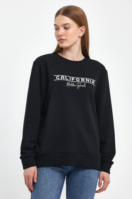 Süperlife Kadın Bisiklet Yaka Rahat Kalıp 3 iplik Kalın Californıa Baskılı  Sweatshirt SPR24SWK32