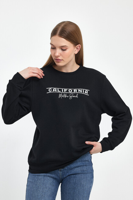 Süperlife Kadın Bisiklet Yaka Rahat Kalıp 3 iplik Kalın Californıa Baskılı  Sweatshirt SPR24SWK32