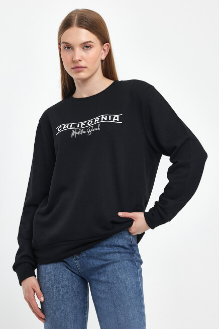 Süperlife Kadın Bisiklet Yaka Rahat Kalıp 3 iplik Kalın Californıa Baskılı  Sweatshirt SPR24SWK32
