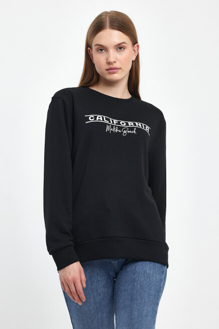 Süperlife Kadın Bisiklet Yaka Rahat Kalıp 3 iplik Kalın Californıa Baskılı  Sweatshirt SPR24SWK32