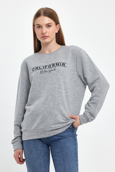 Süperlife Kadın Bisiklet Yaka Rahat Kalıp 3 iplik Kalın Californıa Baskılı  Sweatshirt SPR24SWK32