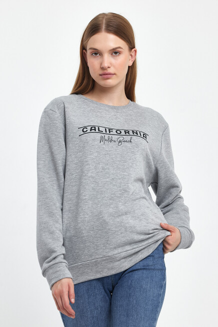 Süperlife Kadın Bisiklet Yaka Rahat Kalıp 3 iplik Kalın Californıa Baskılı  Sweatshirt SPR24SWK32