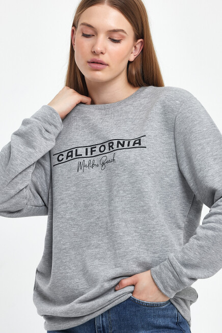 Kadın Bisiklet Yaka Rahat Kalıp 3 iplik Kalın Californıa Baskılı  Sweatshirt SPR24SWK32