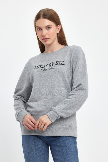 Süperlife Kadın Bisiklet Yaka Rahat Kalıp 3 iplik Kalın Californıa Baskılı  Sweatshirt SPR24SWK32
