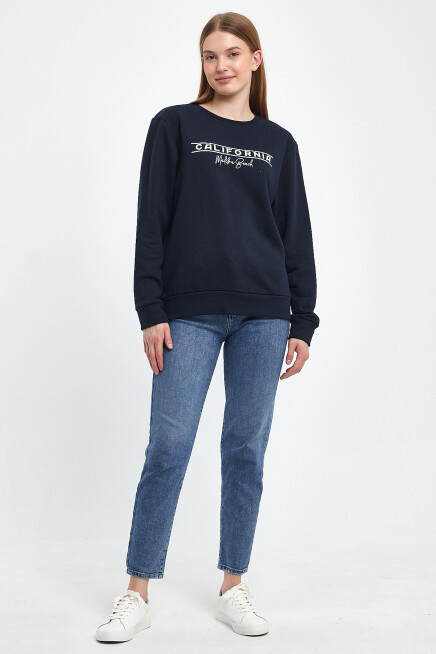 Süperlife Kadın Bisiklet Yaka Rahat Kalıp 3 iplik Kalın Californıa Baskılı  Sweatshirt SPR24SWK32