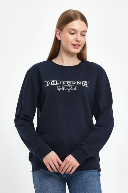 Süperlife Kadın Bisiklet Yaka Rahat Kalıp 3 iplik Kalın Californıa Baskılı  Sweatshirt SPR24SWK32