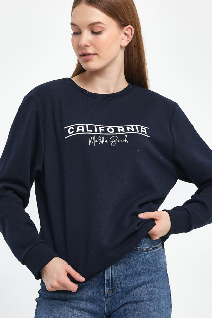 Kadın Bisiklet Yaka Rahat Kalıp 3 iplik Kalın Californıa Baskılı  Sweatshirt SPR24SWK32